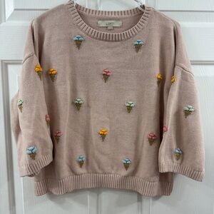LOFT Women's Ice Cream Embroidered Sweater - Light Pink